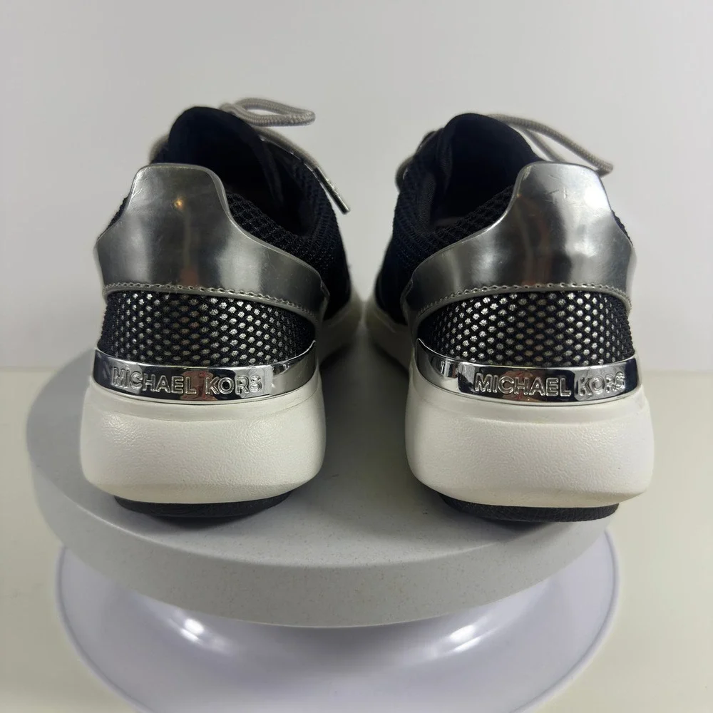 Michael Kors Allie Trainer Sneakers Black Silver Metallic Mesh Low Top Shoes‎ 7